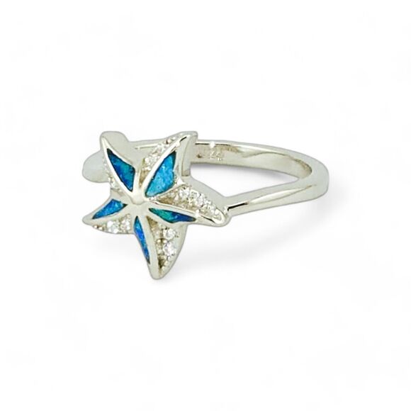Sterling Silver 925 Star Lab Opal CZ Ring - Picture 2 of 4